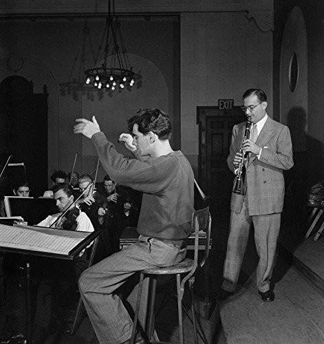 Bernstein   Goodman C1947 Nleonard Bernstein Benny Goodman And Max Hollander At Carnegie Hall In New York City Photograph By William P Gottlieb C1947 Poster Print by 18 x 24