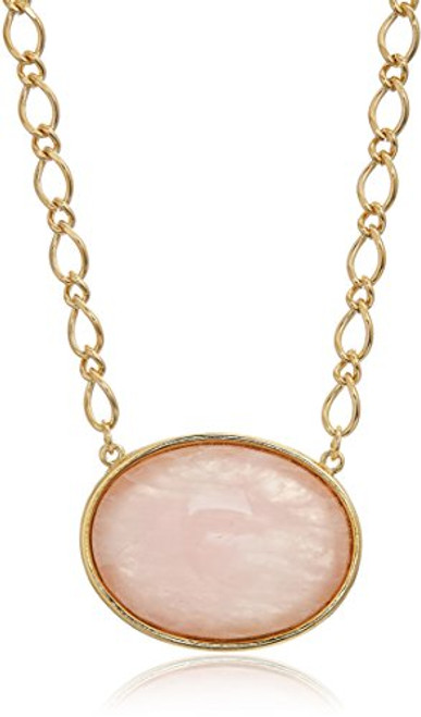 1928 jewelry 14 gold dipped rose quartz semi precious gemstone oval stone adjustable pendant necklace 16