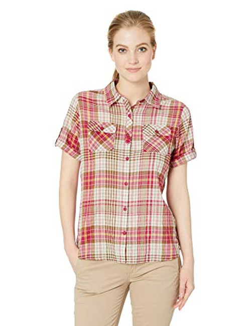 Outdoor Research Womens Melio SS Shirt Sangria Large Plaid Medium