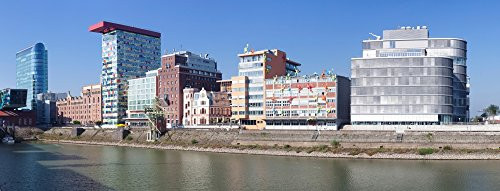Buildings at the waterfront Colorium Media Harbour Dusseldorf North Rhine Westphalia Germany Poster Print 36 x 12