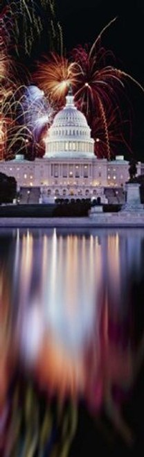 Posterazzi Firework display over a government night Building Capitol Hill Washington DC USA Poster Print 36 x 12