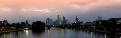Reflection of buildings in water Main River Frankfurt Hesse Germany 2010 Poster Print 36 x 12