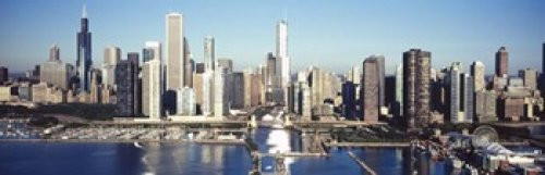 Posterazzi Skyscrapers in a city Navy Pier Harbor Chicago Cook County Illinois USA 2011 Poster Print 36 x 12