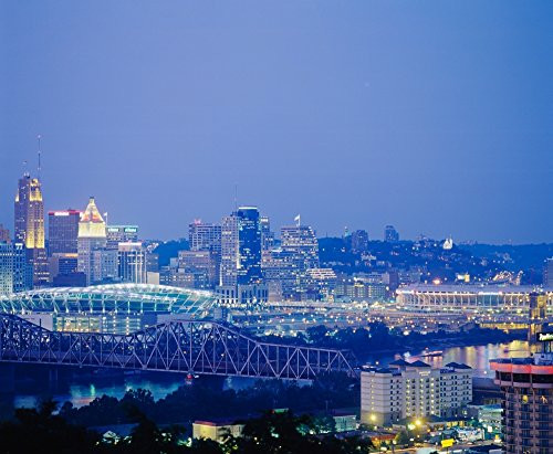 Posterazzi Buildings in a city lit up at dusk Cincinnati Hamilton Ohio USA Poster Print 36 x 12