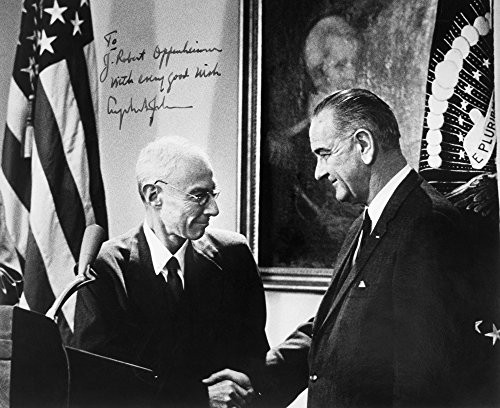 J Robert Oppenheimer N1904-1967 American Physicist Oppenheimer Shaking Hands With President Lyndon Johnson At A Ceremony Presenting Oppenheimer With The Enrico Fermi Award On 2 December 1963 Photogr