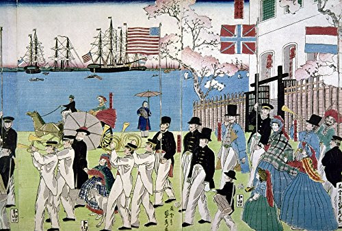Japan Yokohama C1860 Nparade Of Foreigners In Yokohama Woodblock Print C1860 By Gountei Teishu Poster Print by 18 x 24