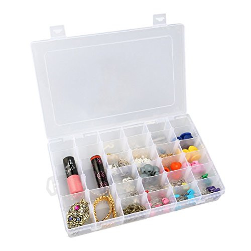 OULII Clear Plastic Jewelry Box Organizer Storage Container with Adjustable Dividers 36 Grids