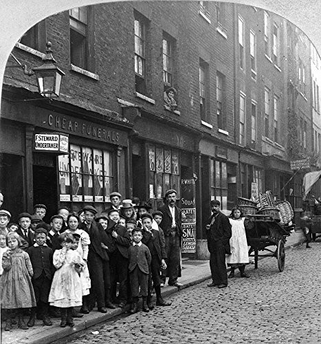 London Orphans C1900 NThe London Of Charles Dickens Children Gathered On The Sidewalk In Front Of Buildings In London England Stereograph C1900 Poster Print by 18 x 24