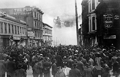 San Francisco Earthquake Ncrowd Gathered On Grant Avenue Watching A Building Burn Following The Earthquake And Fire Of 18 April 1906 Poster Print by 18 x 24