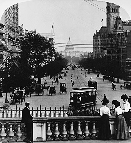 Washington DC C1900 Nstreet Scene In Washington DC With The United States Capitol Building In The Distance Stereograph C1900 Poster Print by 18 x 24