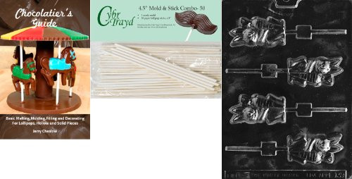 Cybrtrayd 'Bunny Holding Carrot Lolly' Easter Chocolate Candy Mold with 50 4.5-Inch Lollipop Sticks and Chocolatier's Guide
