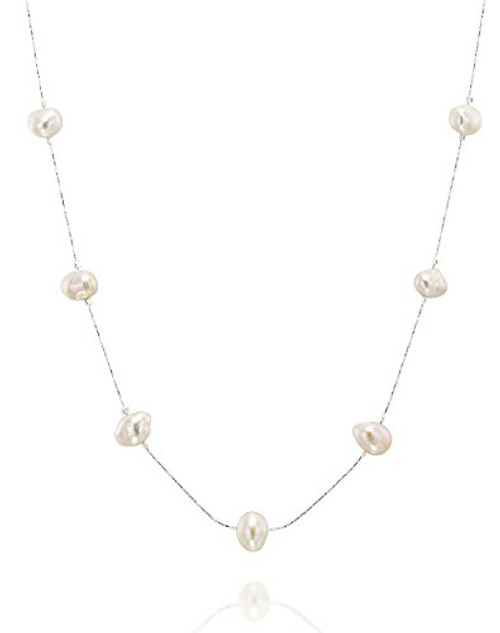 Womens 925 Sterling Silver White Cultured Pearl Station Necklace 18 4 Extender Womens 925 Sterling Silver White Cultured Pearl Station Necklace 18 4 Extender