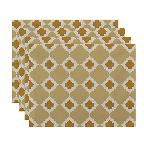 E by design PT4GN362YE4YE6 Medina Geometric Print Placemat, 18" x 14", Gold