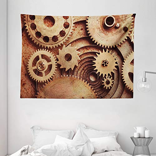 Ambesonne Industrial Tapestry Inside The Clocks Theme Gears Mechanical Device Image in Steampunk Style Print Wall Hanging for Bedroom Living Room Dorm 80 W X 60 L Inches Cinnamon
