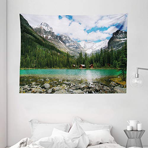 Ambesonne Landscape Tapestry Canada Ohara Lake Yoho National Park with Mountains Nature Scenery Art Photo Wide Wall Hanging for Bedroom Living Room Dorm 80 X 60 Green Blue