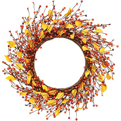 18 inch Fall Wreath Front Door Wreath Berry Wreath Harvest Autumn Wreath for Front Door Wedding Wall Home Thanksgiving Decor