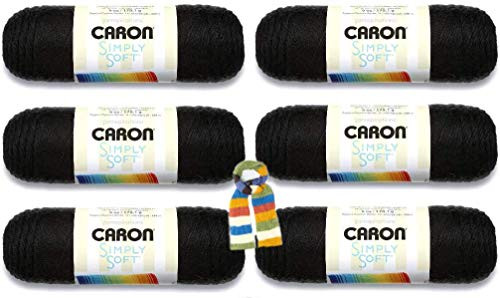 Caron Simply Soft Yarn - 6 Pack with Pattern Black
