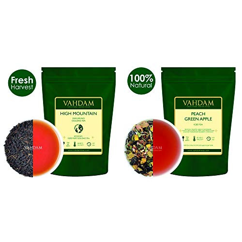 VAHDAM High Mountain Oolong Tea Leaves 3_53oz Peach Green Apple Iced Tea 7_06oz 100 Natural Detox Tea Weight Loss Tea Slimming Tea Flavor of Oolong Tea VALUE PACK Make 90 Cups VAHDAM High Mountain Oolong Tea Leaves 3_53oz Peach Green Apple Iced Tea 7_06oz 100 Natural Detox Tea Weight Loss Tea Slimming Tea Flavor of Oolong Tea VALUE PACK Make 90 Cups