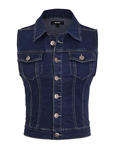 FASHION BOOMY Womens Cropped Denim Jean Vest - Sleeveless Jacket - Regular and Plus Sizes Medium Dark-h