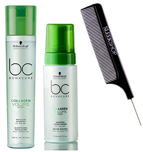 Schwarzköpf BC Bonacure Hairtherapy COLLAGEN VOLUME BOOST Micellar Shampoo   CONDITIONER Duo Set for Fine Limp Hair wSleek Comb Lacking Body Vitality 8_5 oz  5 oz DUO KIT