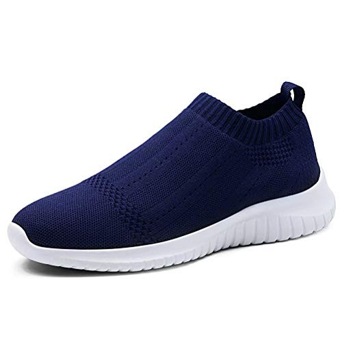 konhill Womens Casual Walking Shoes Breathable Mesh Work Slip-on Sneakers 7_5 US Navy38