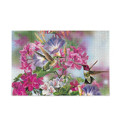 Hummingbird and Flowers Jigsaw Puzzles for Adults Kids DIY Gift DIY Gift 1000 Piece with Mesh Storage Bag