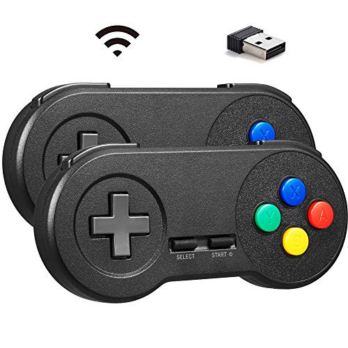 MODESLAB 2 Pack Wireless SNES Controller Classic USB Controller 2_4GHz Rechargeable Wireless Retropie Controller Gamepad Joystick for Windows PC MAC Linux Raspberry Pi Emulator Black1