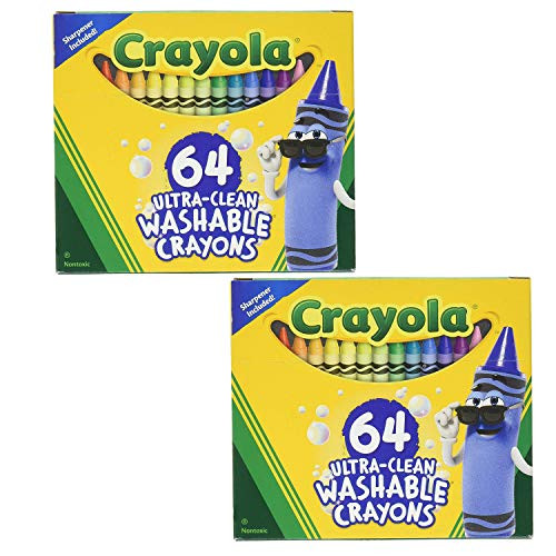 52-3287 Ultra Clean Washable Crayons 64 Classic Colors with Built in Sharpener Assorted Standard - 2 Pack