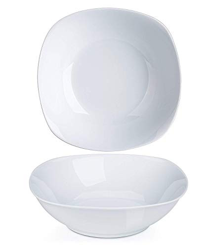 Y YHY 42 Ounces Porcelain Salad Cereal Bowls White Square Serving Bowl Set Large and Deep Set of 2