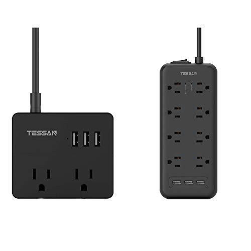 8 Outlets Power Strip Surge Protector and 3 Outlets Desktop Charging Station TESSAN 3 USB Ports 5Ft Extension Cord for Home and Office Dorm Essential