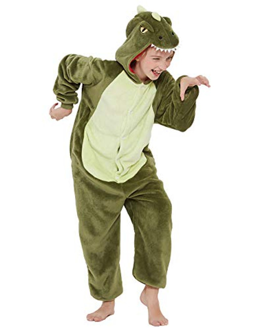 CALANTA Kids T-Rex Dinosaur Onesie Dragon Animal Costume Girls Pajamas Boys One Piece Cosplay Halloween Christmas_Green_140 CALANTA Kids T-Rex Dinosaur Onesie Dragon Animal Costume Girls Pajamas Boys One Piece Cosplay Halloween Christmas_Green_140