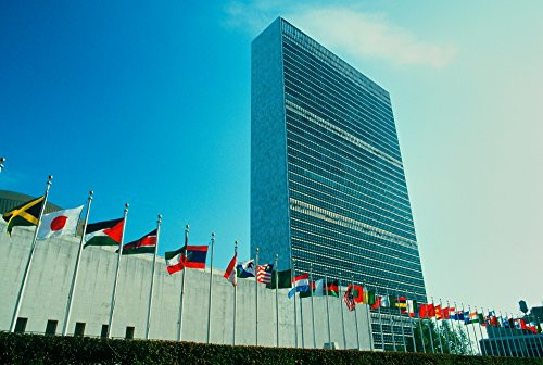 Posterazzi United Nations Building with Flags City New York Poster Print by Panoramic Images 24 x 18 Varies