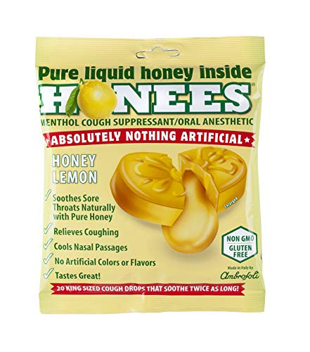Honees Honey Lemon Menthol Cough Drops 20 Count Bag 12 Pack