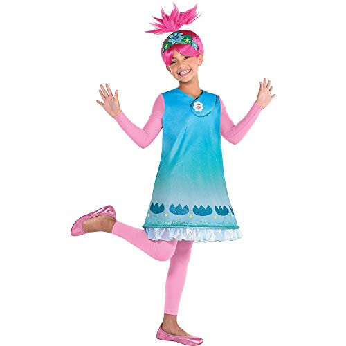 Party City Queen Poppy Halloween Costume for Girls Trolls World Tour Small 4-6 Includes Wig Dress and Tights