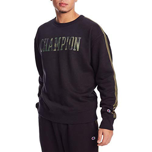 Champion Mens Powerblend Crew with Taping Oxford Gray - Camo Filled Block X Large