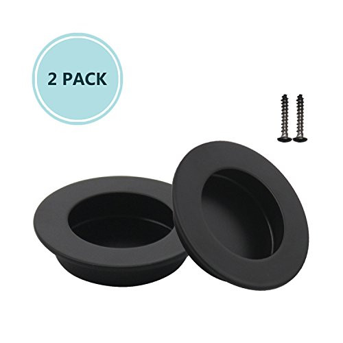 Black Round 65mm/2-1/2" Cabinet & Furniture Pulls Flushed Pulls Door Handles 304 Stainless Steel Finger Flushed Pulls Drawers Cabinet Recessed Knobs Hardware, 2 Pack