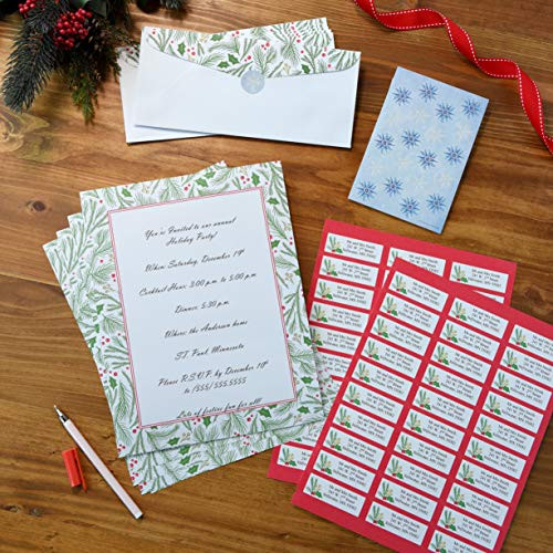 Gartner Studios Holly Stationery Kit Green Red and White 160 Count Includes 300 Address Labels