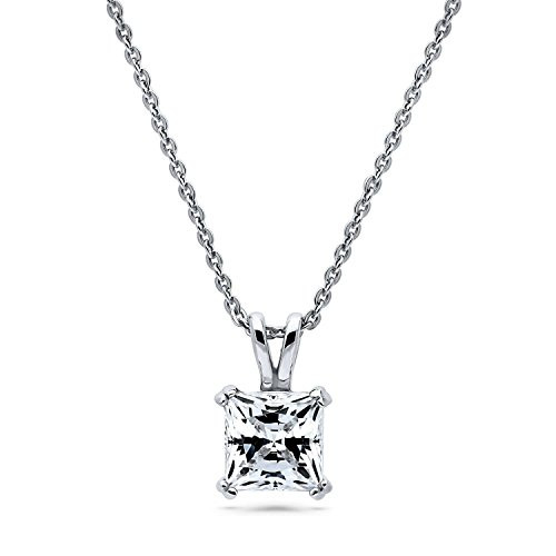 BERRICLE Rhodium Plated Sterling Silver Solitaire Anniversary Wedding Pendant Necklace Made with Swarovski Zirconia Princess Cut 1_24 CTW