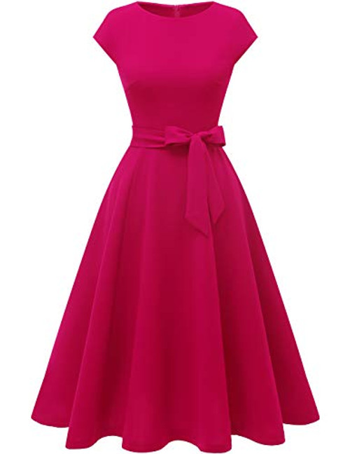 DRESSTELLS Womens Prom Tea Dress Vintage Swing Cocktail Party Dress with Cap-Sleeves Rose M