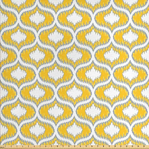 Lunarable Mustard Fabric by The Yard Eastern Ikat Style Pattern with Modern Blurry Color Distortion Effects Decorative Fabric for Upholstery and Home Accents 3 Yards Yellow Grey