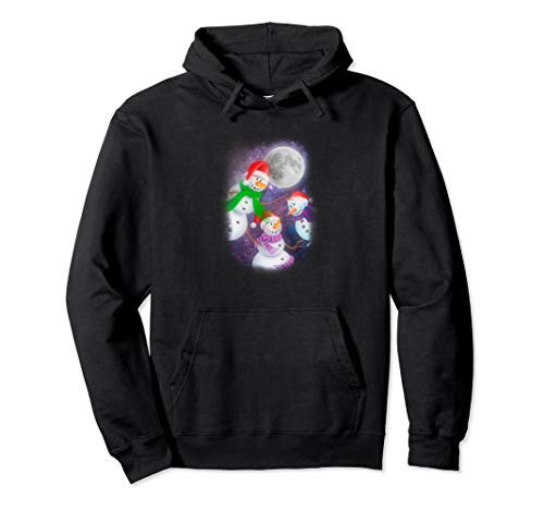 Three Moon Snowman Snowflakes Snow Christmas Winter Gift Pullover Hoodie