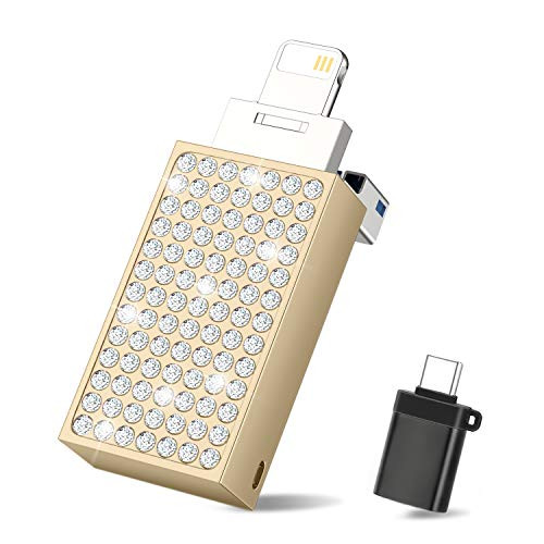Flash Drive for iPhone Photo Stick 128GB Memory Stick USB 3_0 Flash Drive Thumb Drive for iPhone iPad Android and Computers Gold