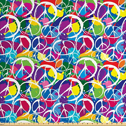 Ambesonne Retro Fabric by The Yard Universal Peace Sign on Colorful Pop Art Style Background Pacifist Activism Decorative Fabric for Upholstery and Home Accents 3 Yards Purple Blue Ambesonne Retro Fabric by The Yard Universal Peace Sign on Colorful Pop Art Style Background Pacifist Activism Decorative Fabric for Upholstery and Home Accents 3 Yards Purple Blue