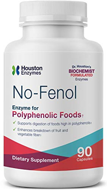 Houston Enzymes  No-Fenol Enzyme for Polyphenolic Foods  90 Capsules 90 Doses  Professionally Formulated to Support Polyphenolic Digestion  Enhances Breakdown of Fruits   Vegetable Fiber