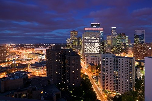 Posterazzi High angle view of buildings lit up at night Minneapolis Minnesota USA Poster Print 36 x 12