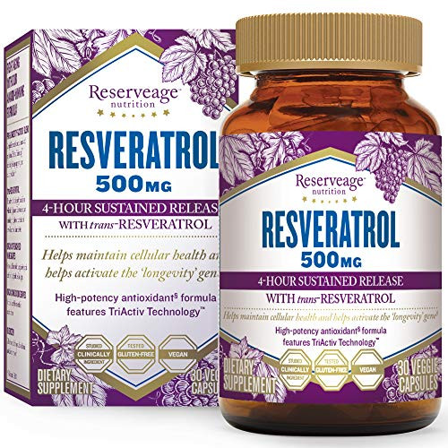 Reserveage Resveratrol 500 mg Antioxidant Supplement for Heart and Cellular Health Supports Healthy Aging Paleo Keto 30 capsules 30 servings