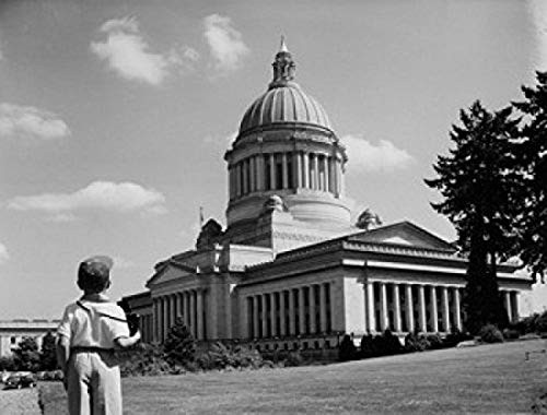 USA Washington State Olympia boy looking at Capitol Building Poster Print 18 x 24