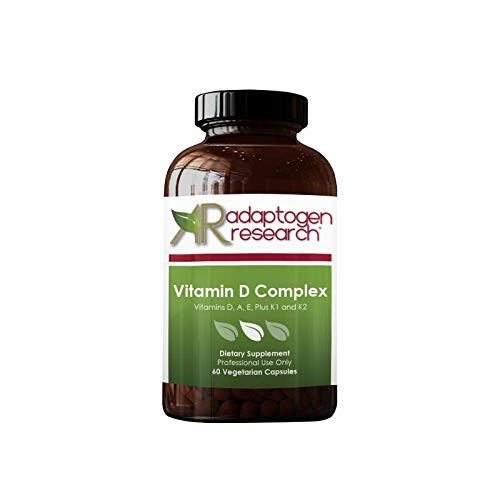 Vitamin D Complex  D3 2000IU with Vitamin A E tocopherols and tocotrienols K1  K2  Fat Soluble Vitamins Blend  60 Vegetarian Capsules  Adaptogen Research