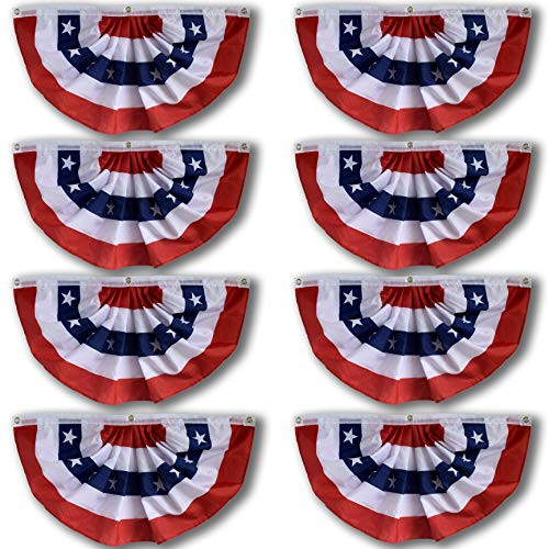 Xunny American Flag Pleated Bunting Veterans Day DecorationUS Flag Bunting Patriotic Bunting Flag 4th of July Bunting 8-Pack Bunting