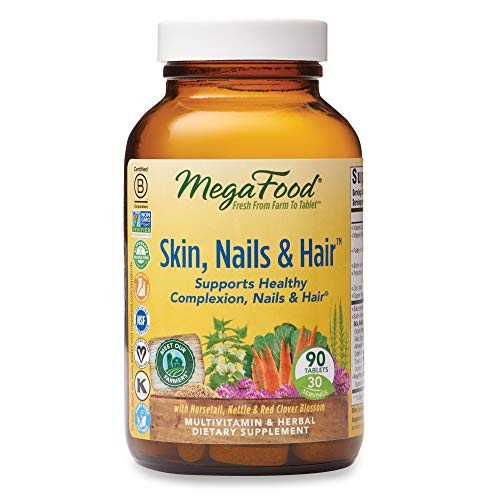 MegaFood - Skin Nails   Hair - Supports Healthy Complexion Nails   Hair Multivitamin   Herbal Dietary Supplement Gluten Free Vegan 90 tablets 30 servings FFP